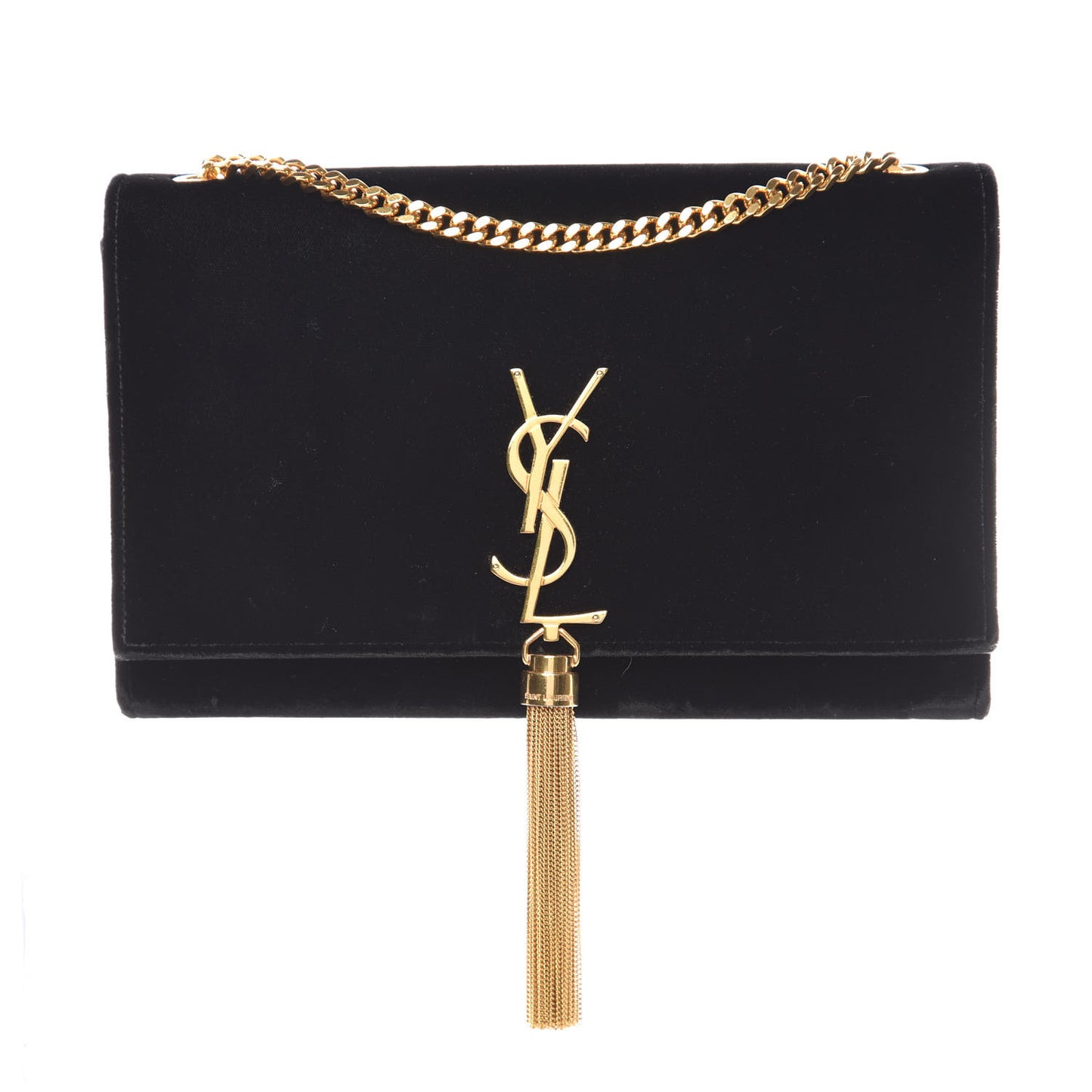 Velvet Medium Monogram Kate Tassel Shoulder Bag Black