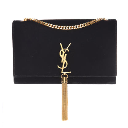 Saint Laurent Velvet Medium Monogram Kate Tassel Shoulder Bag Black 1 of 16
