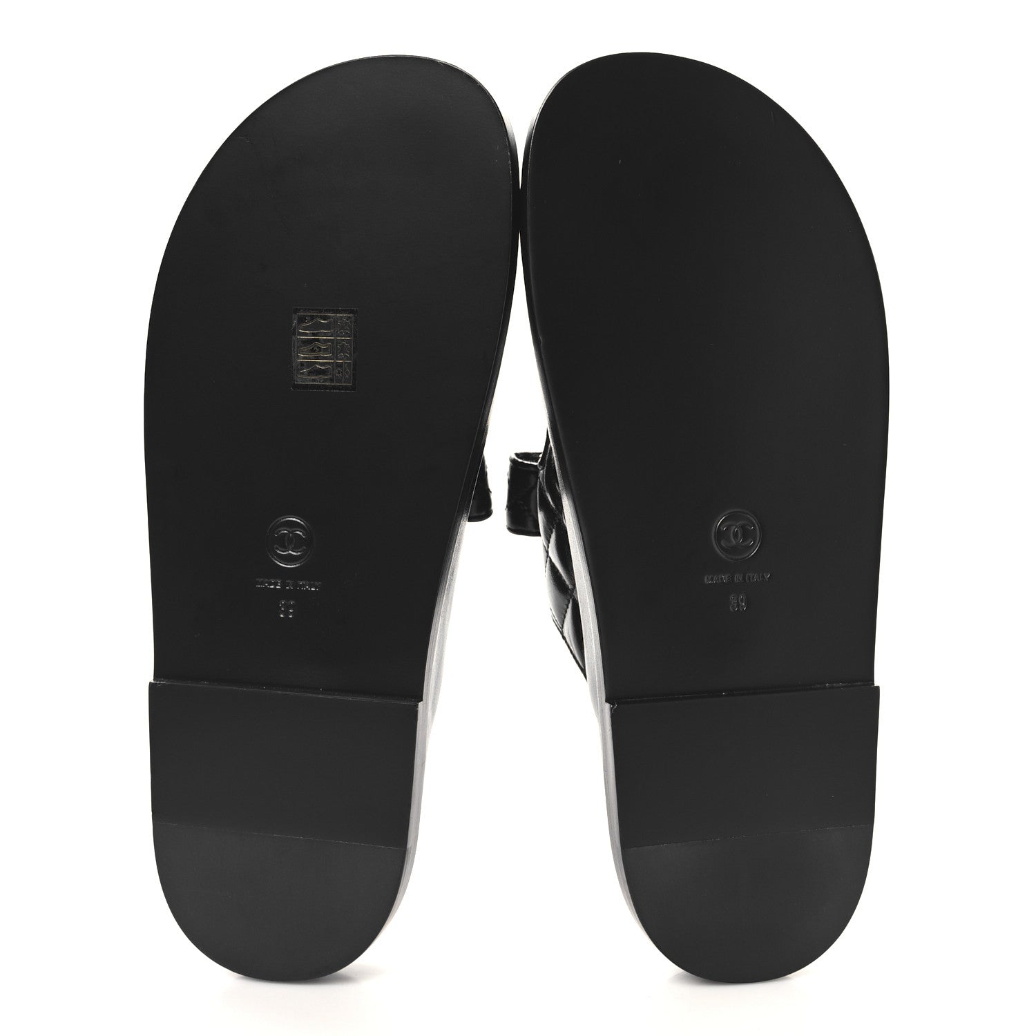 Chanel Lambskin Quilted Velcro Dad Chain CC Slide Sandals 39 Black 6 of 9