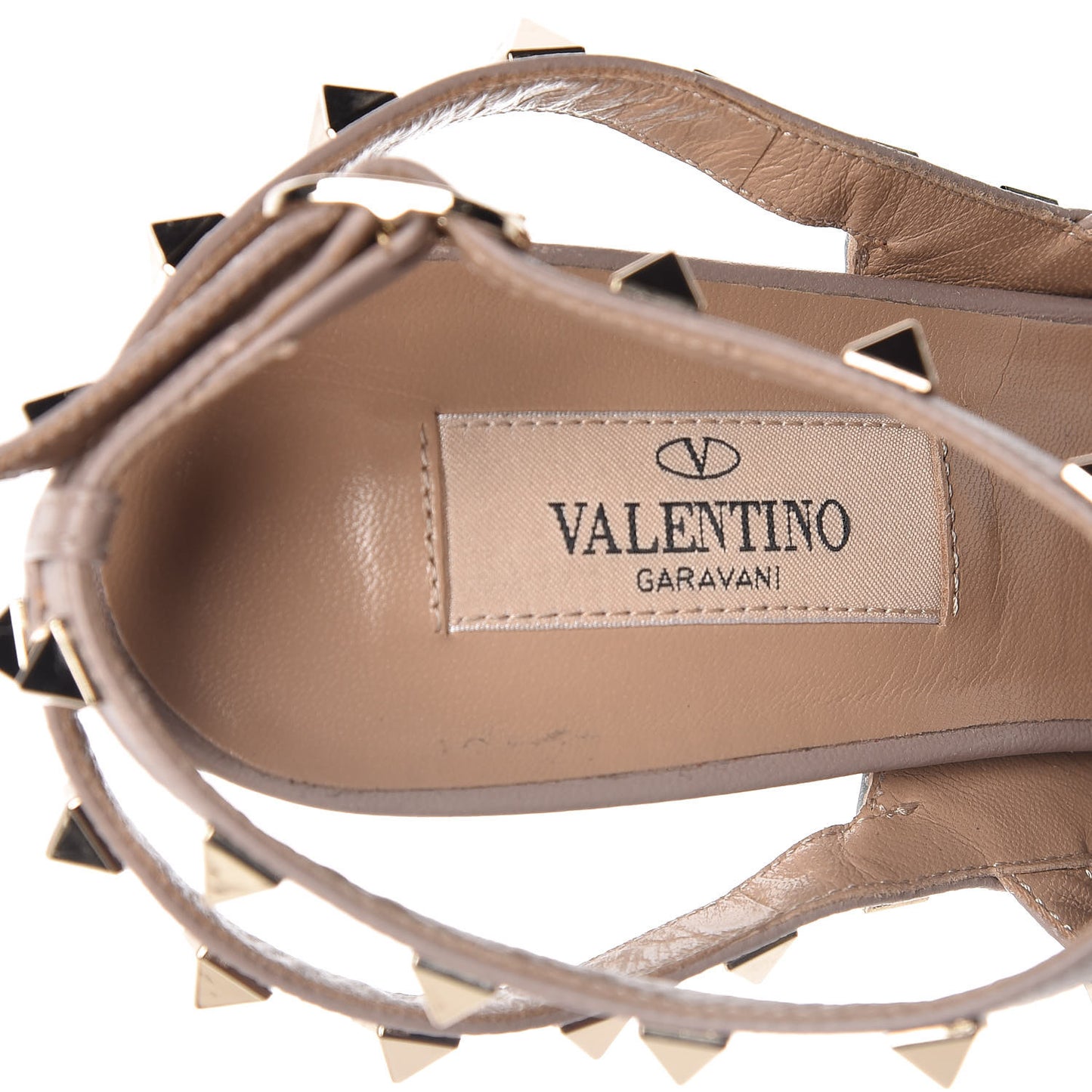 Calfskin Nappa Rockstud Ankle Strap 100mm Pumps 38 Nube Poudre