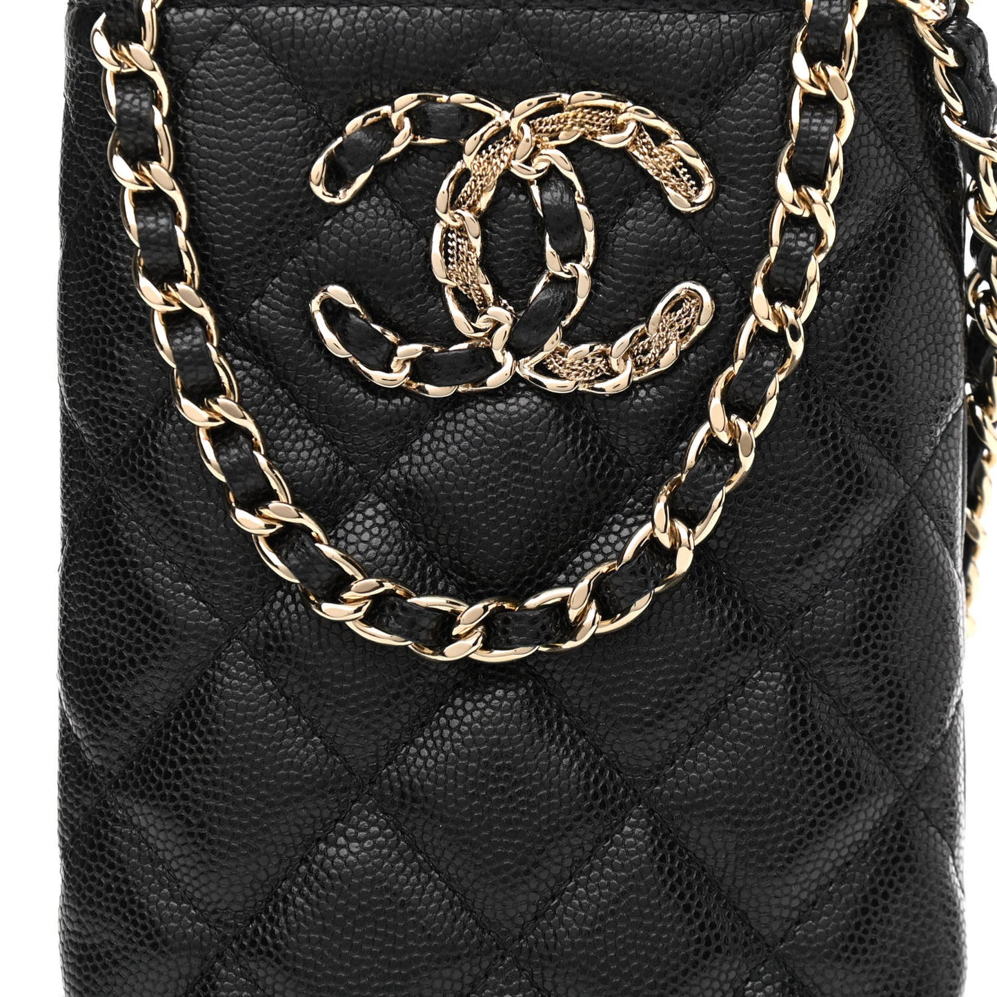 Caviar Quilted French New Wave Phone Holder With Chain Black
