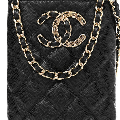 Chanel Caviar Quilted French New Wave Phone Holder With Chain Black 9 of 12