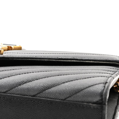 Saint Laurent Grain De Poudre Matelasse Chevron Medium Monogram Satchel Black 14 of 20