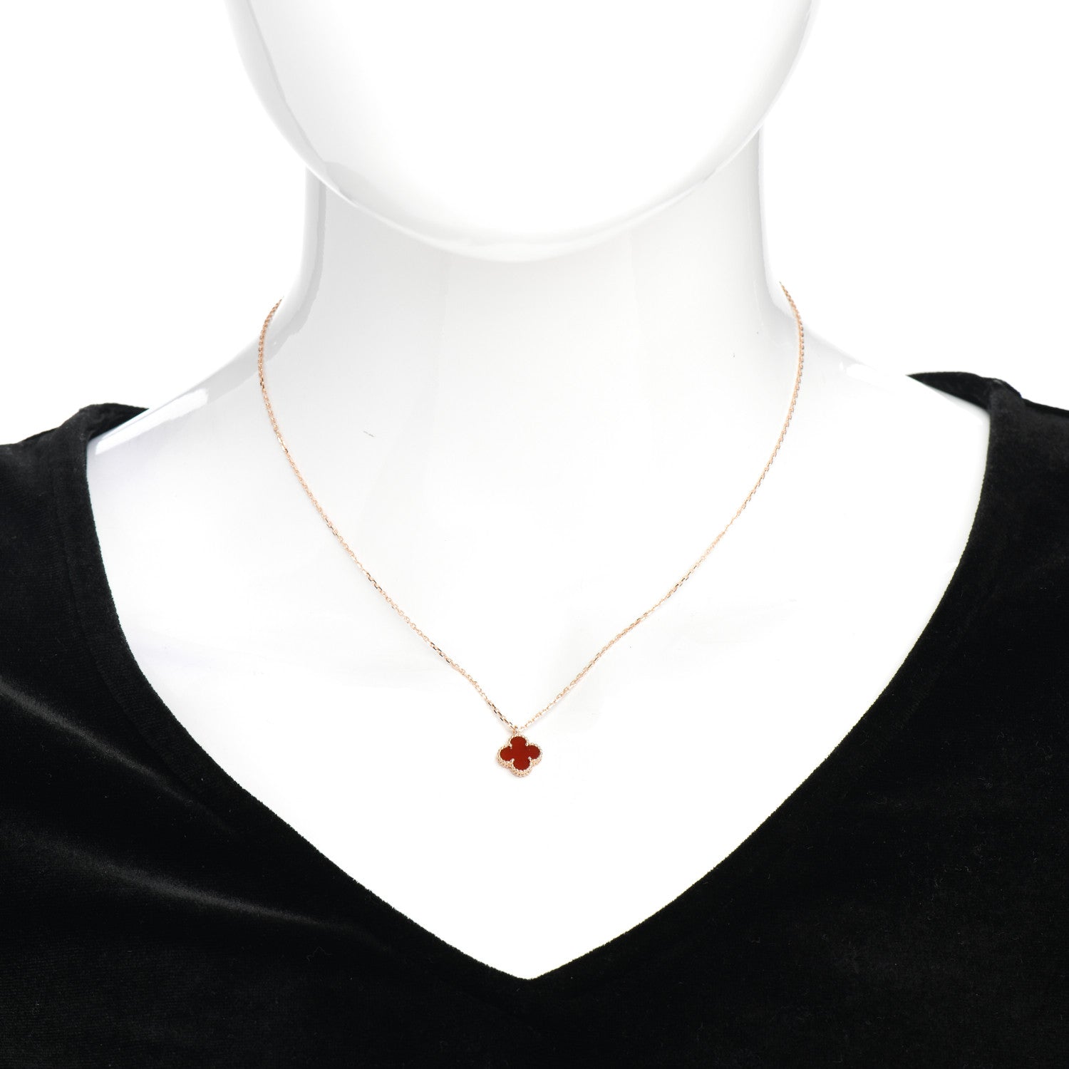 Van Cleef & Arpels 18K Rose Gold Carnelian Sweet Alhambra Pendant Necklace 2 of 5