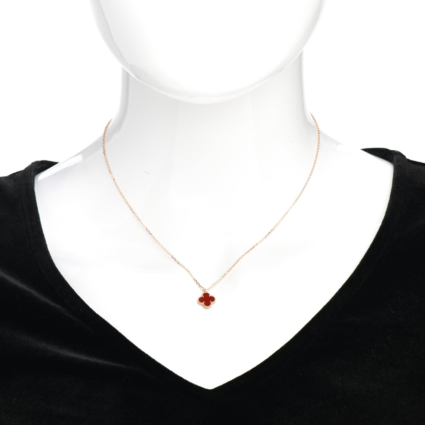 18K Rose Gold Carnelian Sweet Alhambra Pendant Necklace