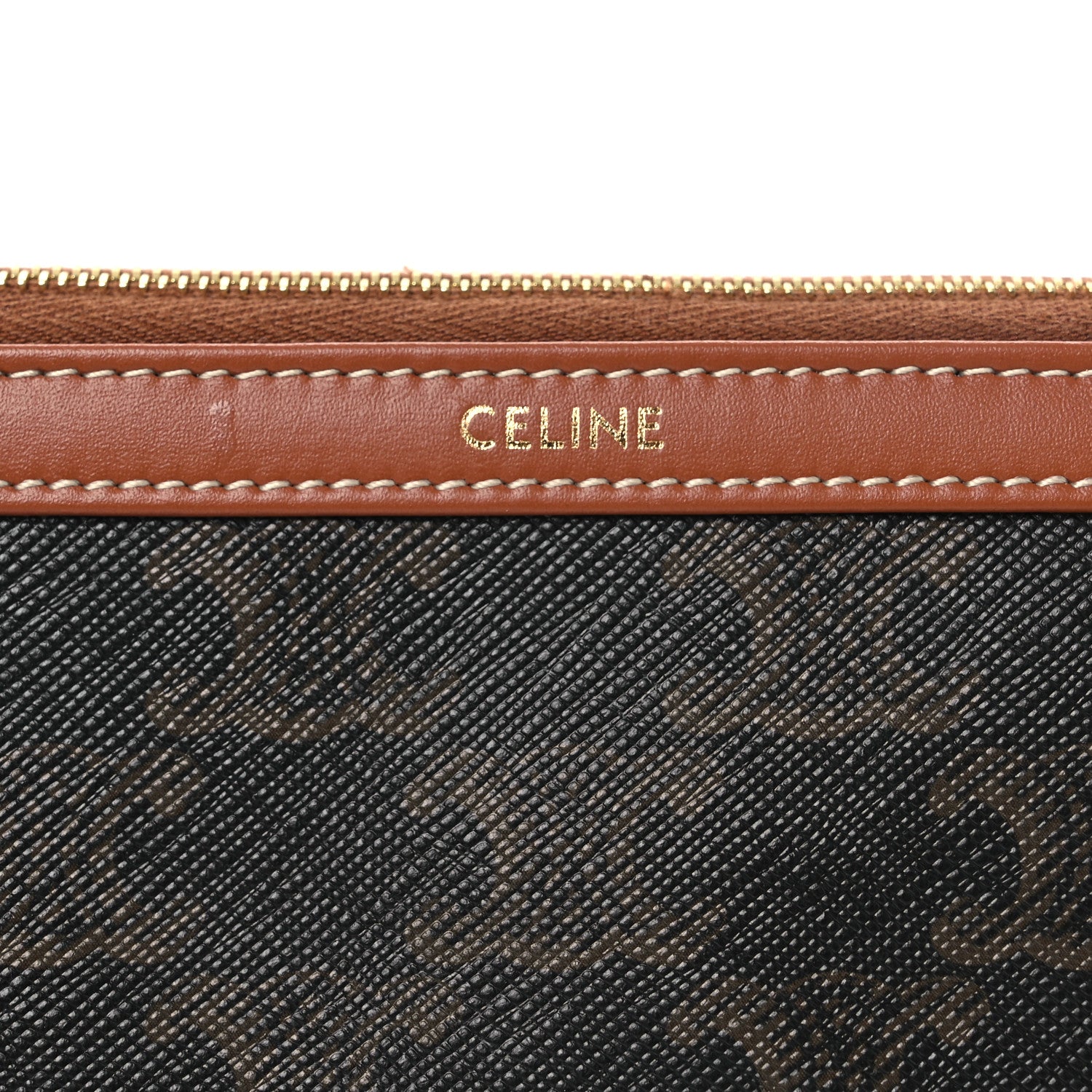 Celine Triomphe Canvas Calfskin Small Cosmetic Pouch Tan 6 of 11