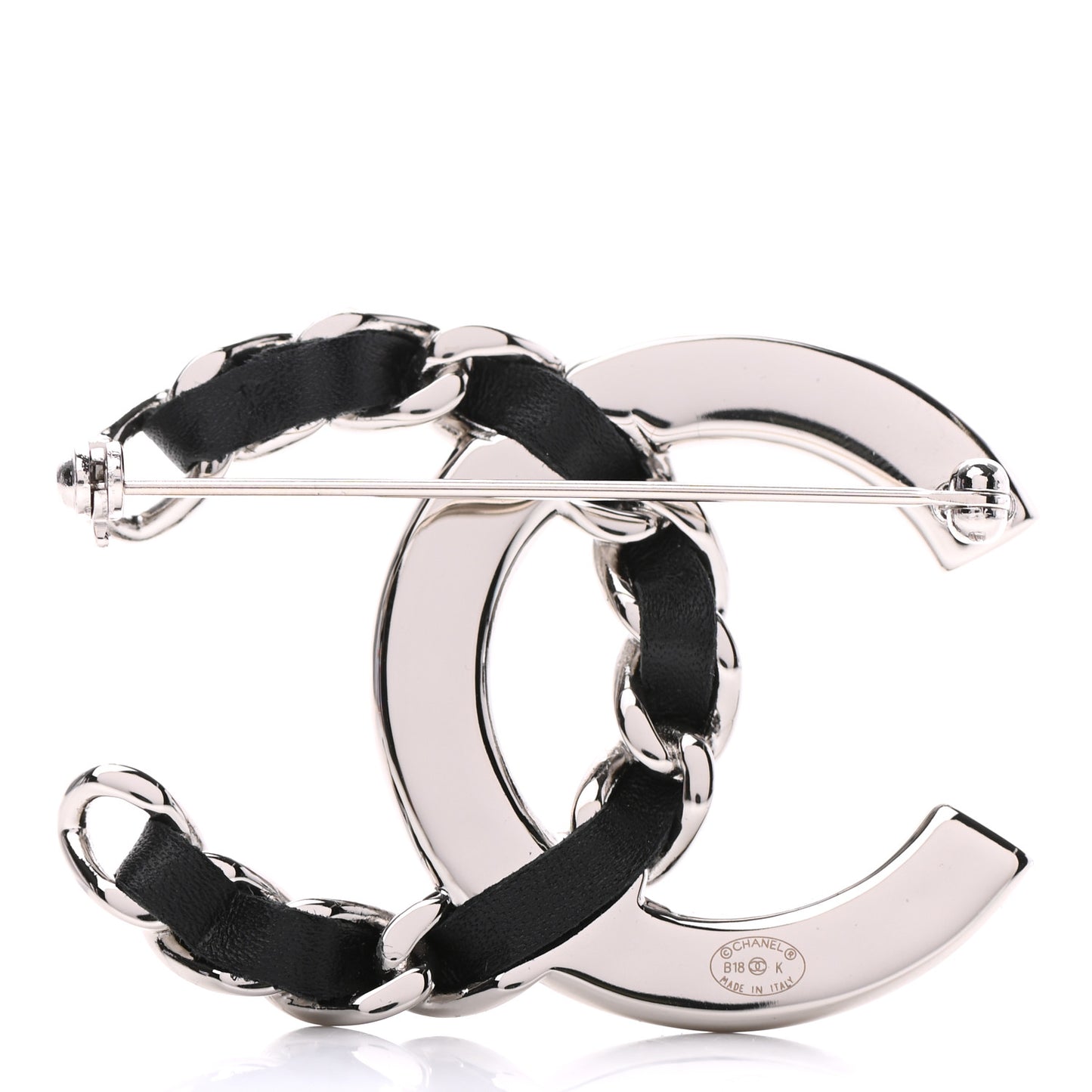 Lambskin Baguette Crystal CC Chain Brooch Black Silver