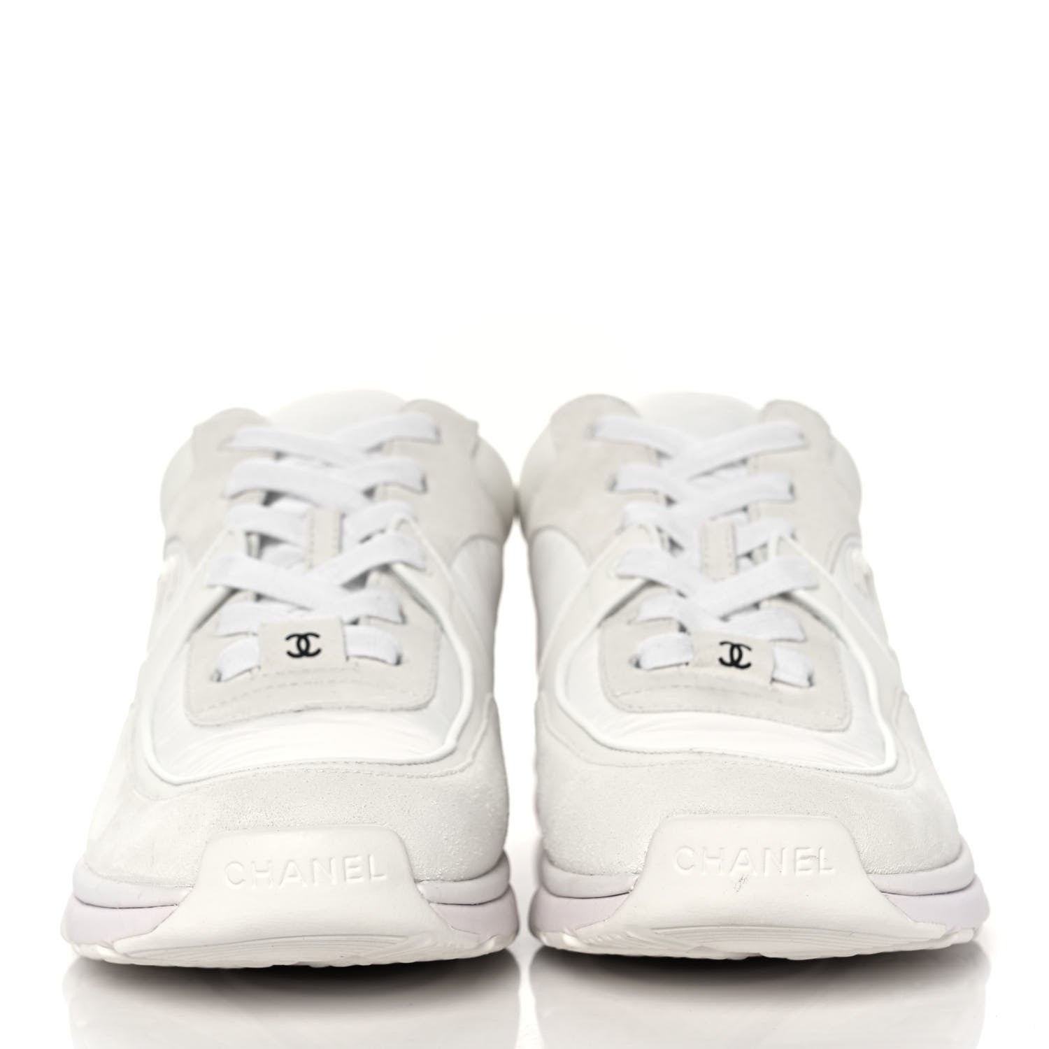Chanel Suede Calfskin Fabric CC Sneakers 38 White 2 of 8
