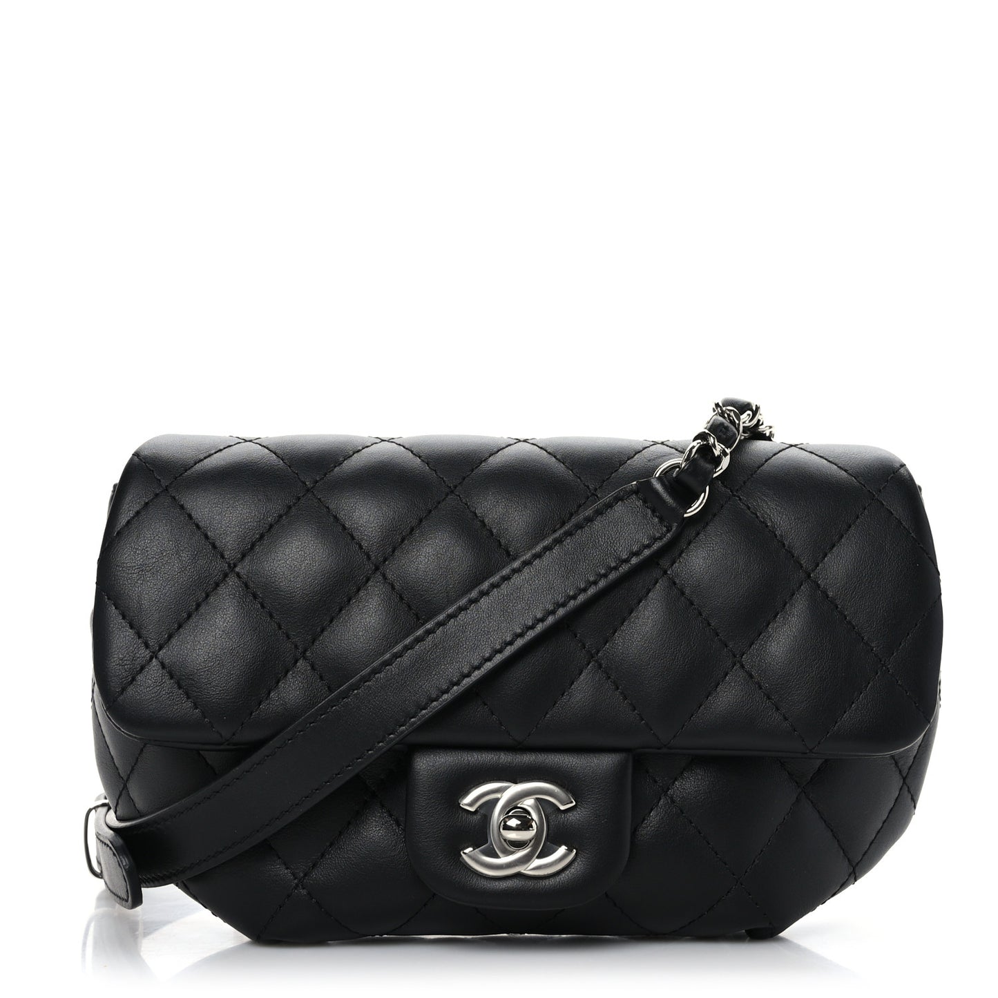 Calfskin Quilted CC Uniform Flap Belt Bag Black