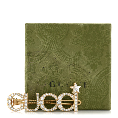 Gucci Metal Crystal Logo Hair Barrette Gold 4 of 4