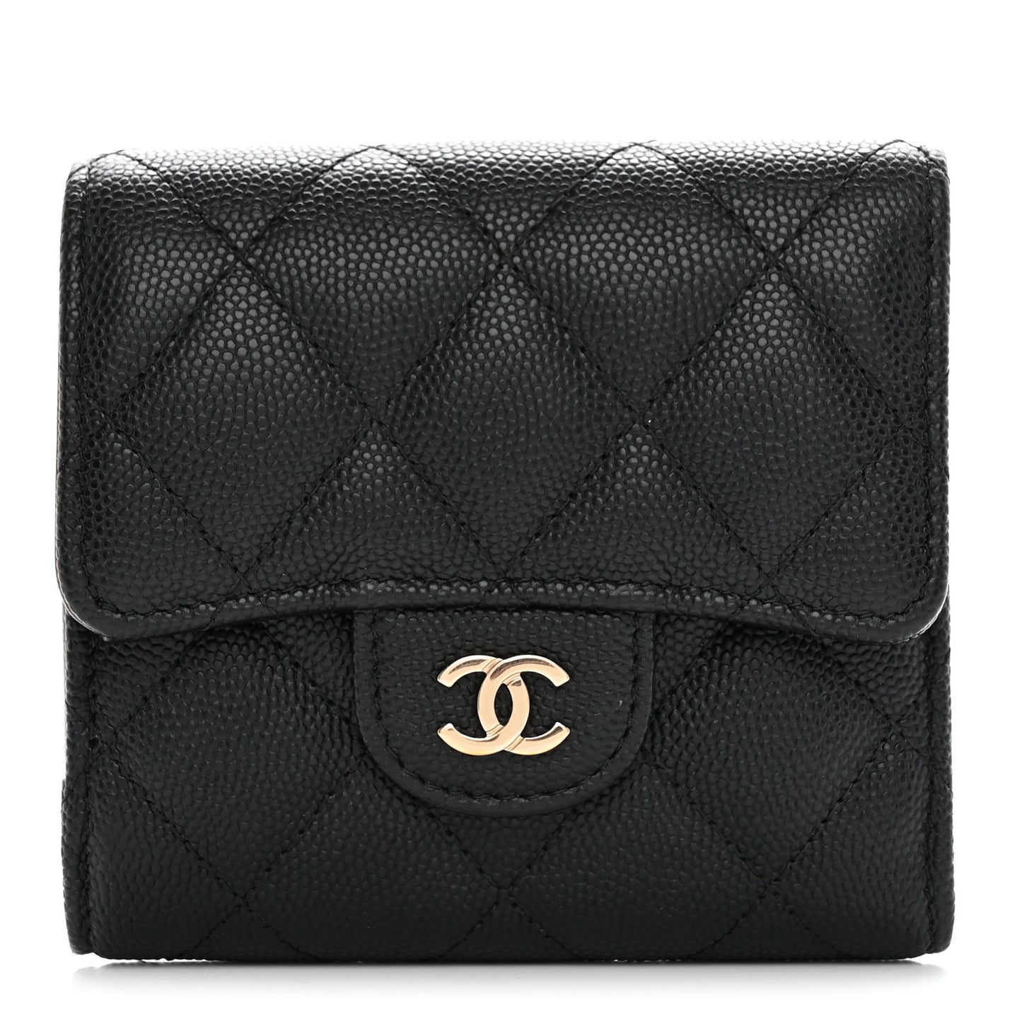 Caviar Quilted Compact Flap Wallet Black