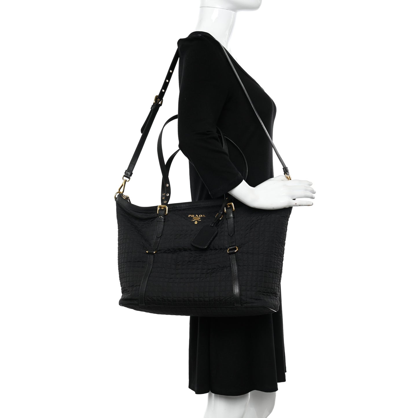 Nylon Tessuto Quilted Shoulder Bag Black