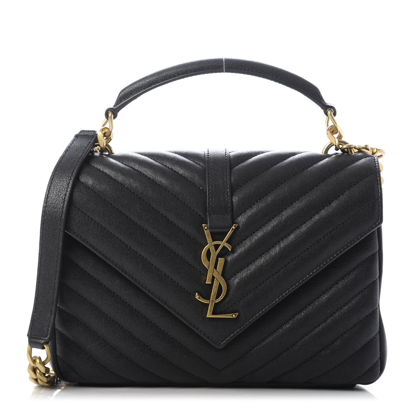 Sheepskin Matelasse Chevron Monogram Medium College Bag Black