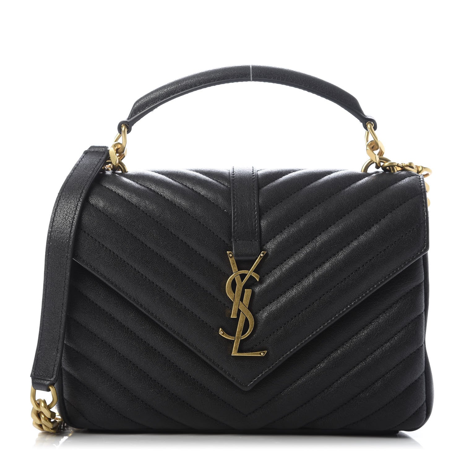 Saint Laurent Sheepskin Matelasse Chevron Monogram Medium College Bag Black 1 of 9