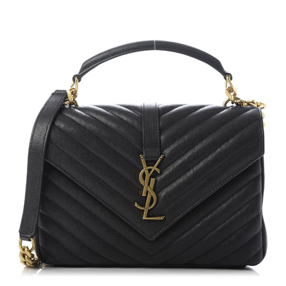 Saint Laurent Sheepskin Matelasse Chevron Monogram Medium College Bag Black 1 of 9