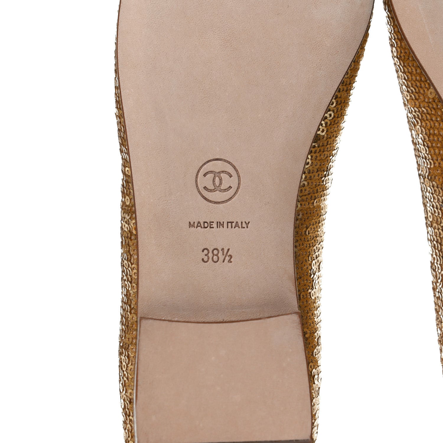Chanel Lambskin Sequin Cap Toe Ballerina Flats 38.5 Gold 8 of 12