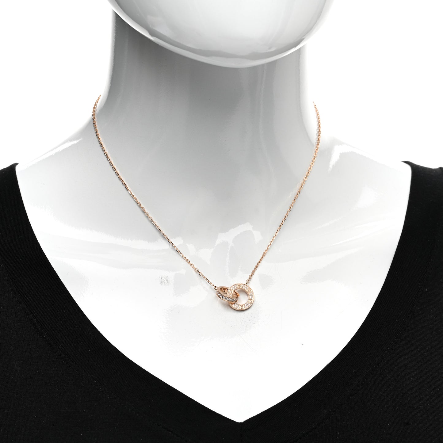 18K Pink Gold Diamond Interlocking LOVE Paved Necklace