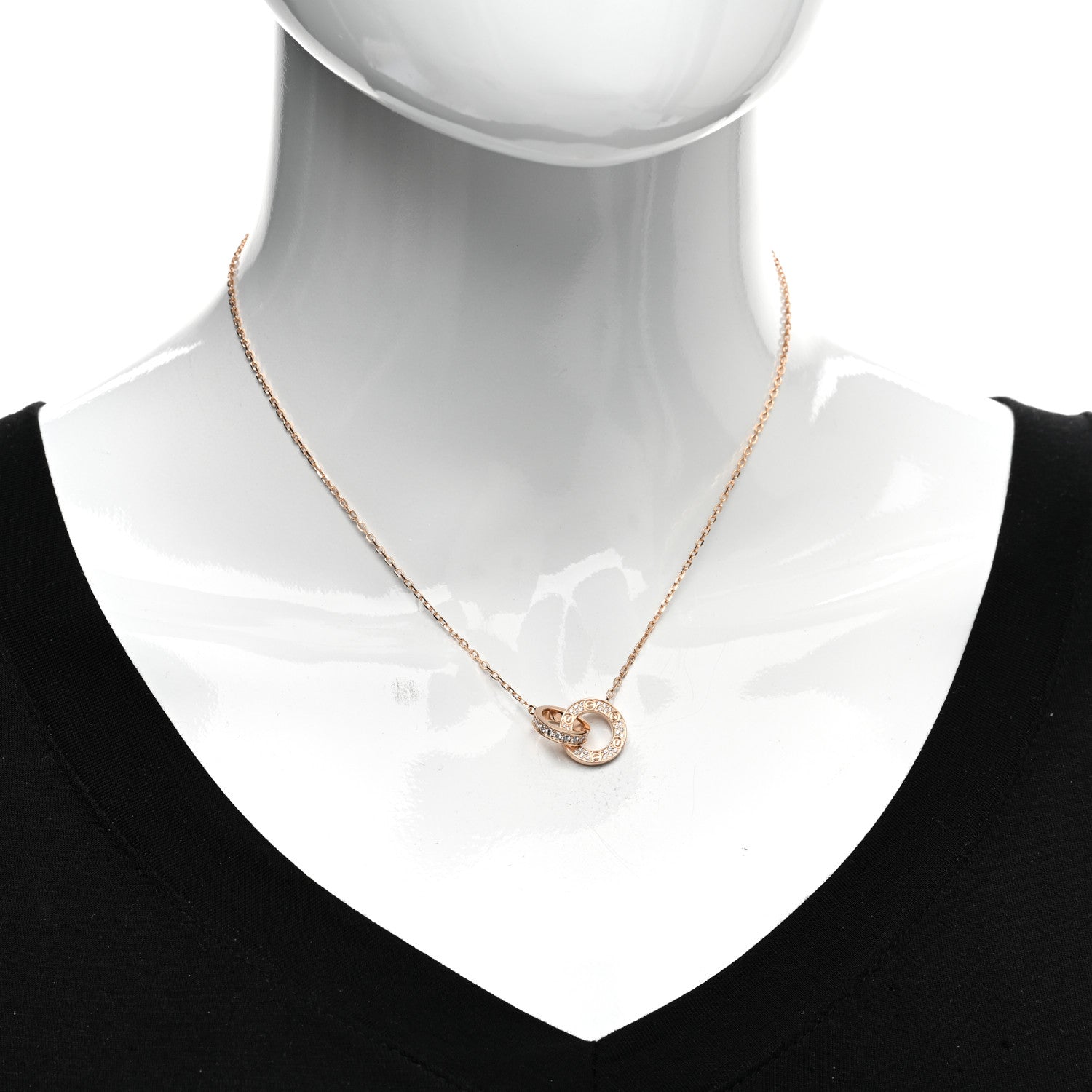 Cartier 18K Pink Gold Diamond Interlocking LOVE Paved Necklace 2 of 4