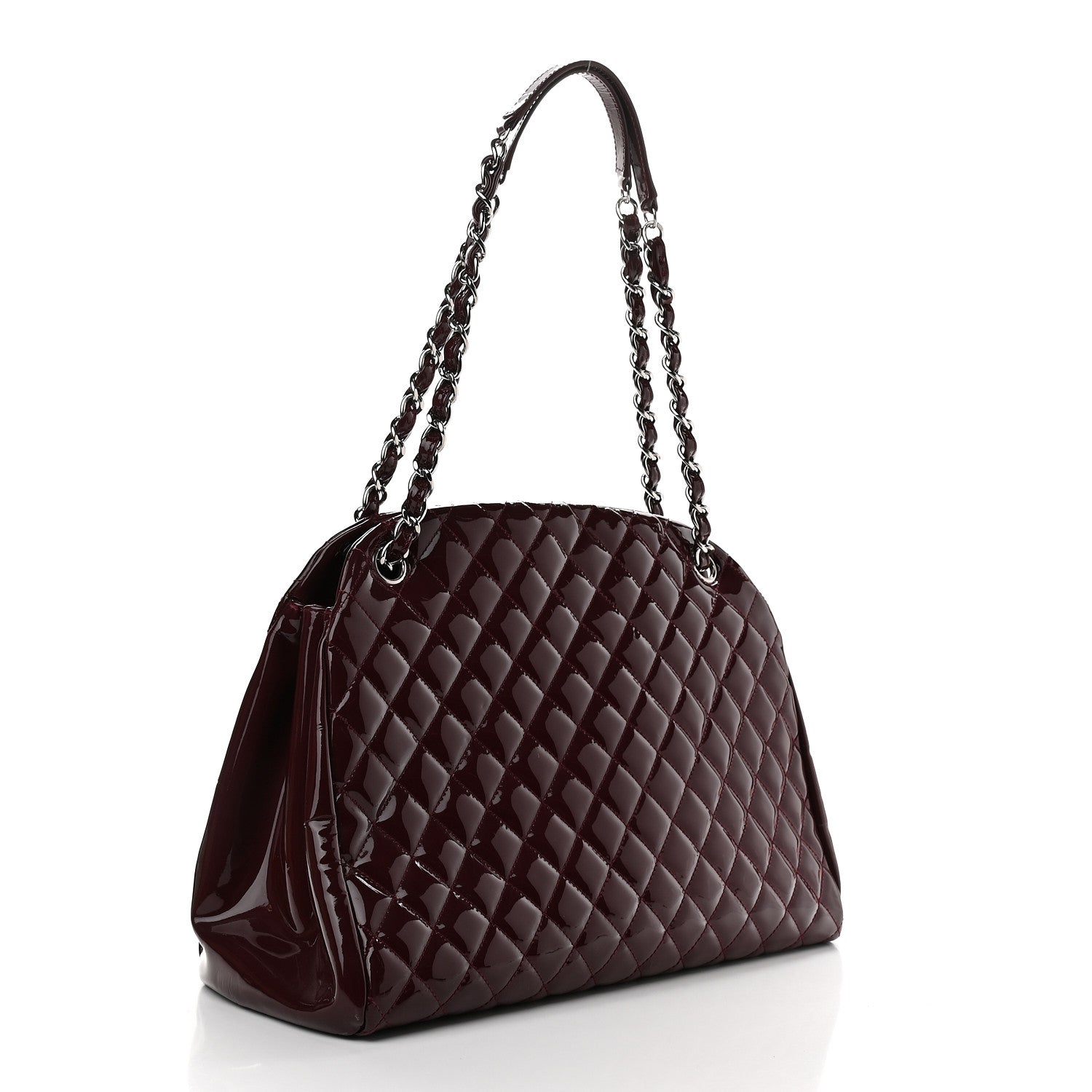 Chanel Patent Quilted Large Just Mademoiselle Bowling Bag Plum 3 of 9