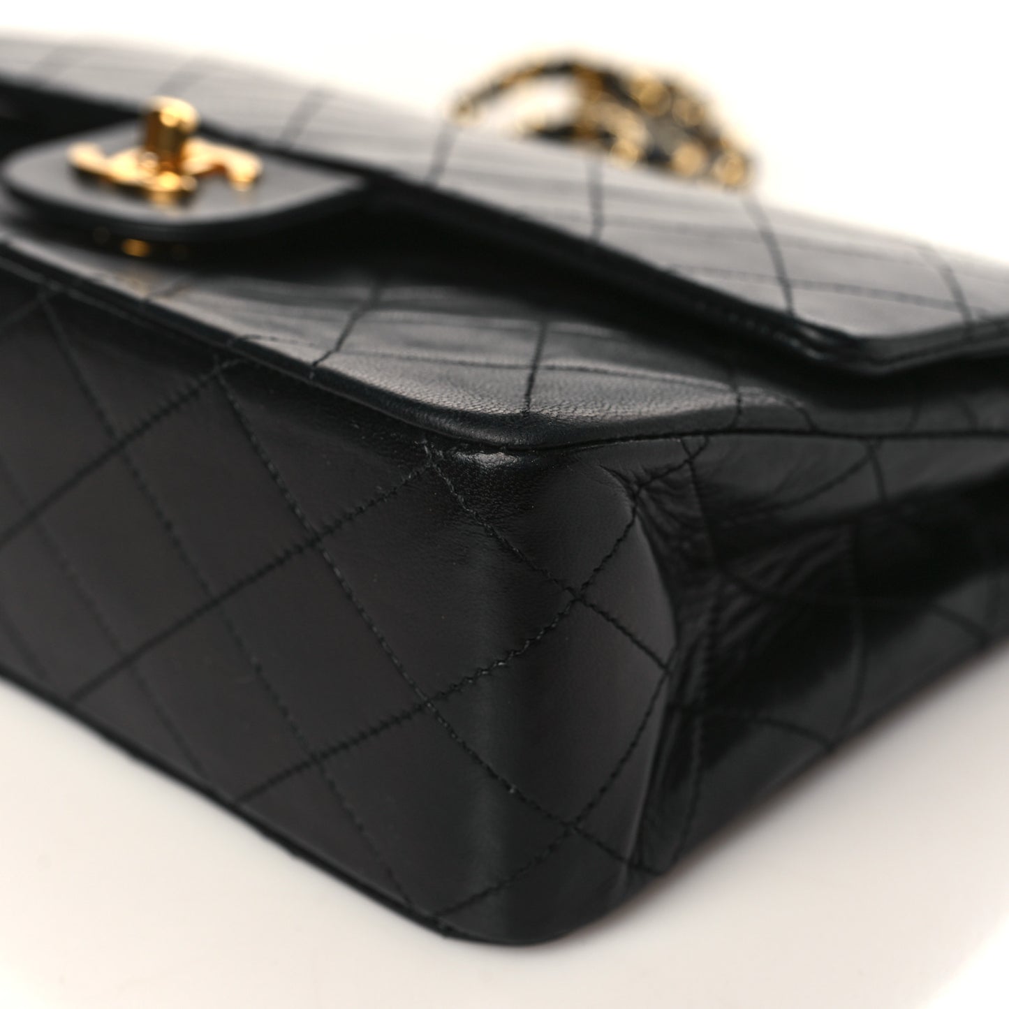 Lambskin Quilted Medium Double Flap Black