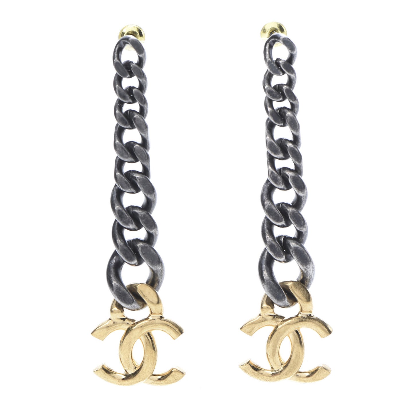 Metal CC Pick Drop Earrings Ruthenium Gold