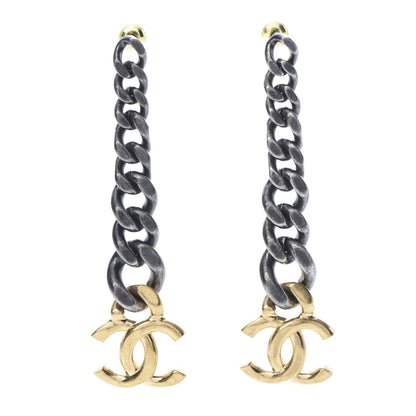 Chanel Metal CC Pick Drop Earrings Ruthenium Gold 1 of 5