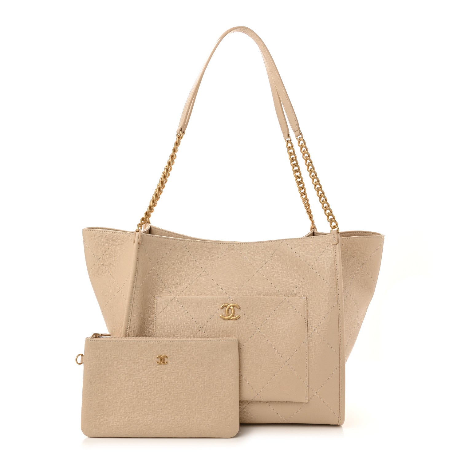 Chanel Caviar Stitched Pocket CC Large Tote Light Beige 3 of 11