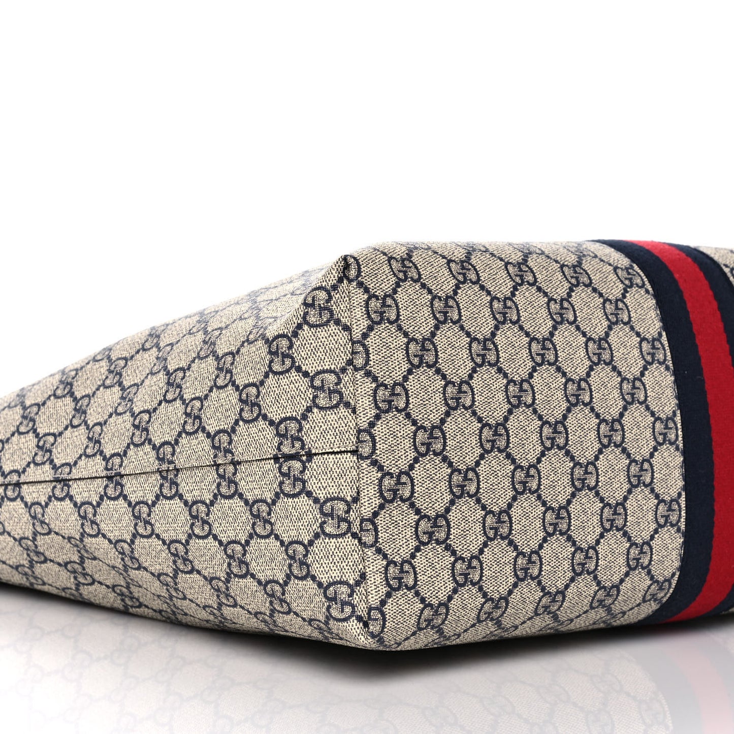GG Supreme Monogram Textured Calfskin Web Medium Ophidia Shopping Tote Beige Blue