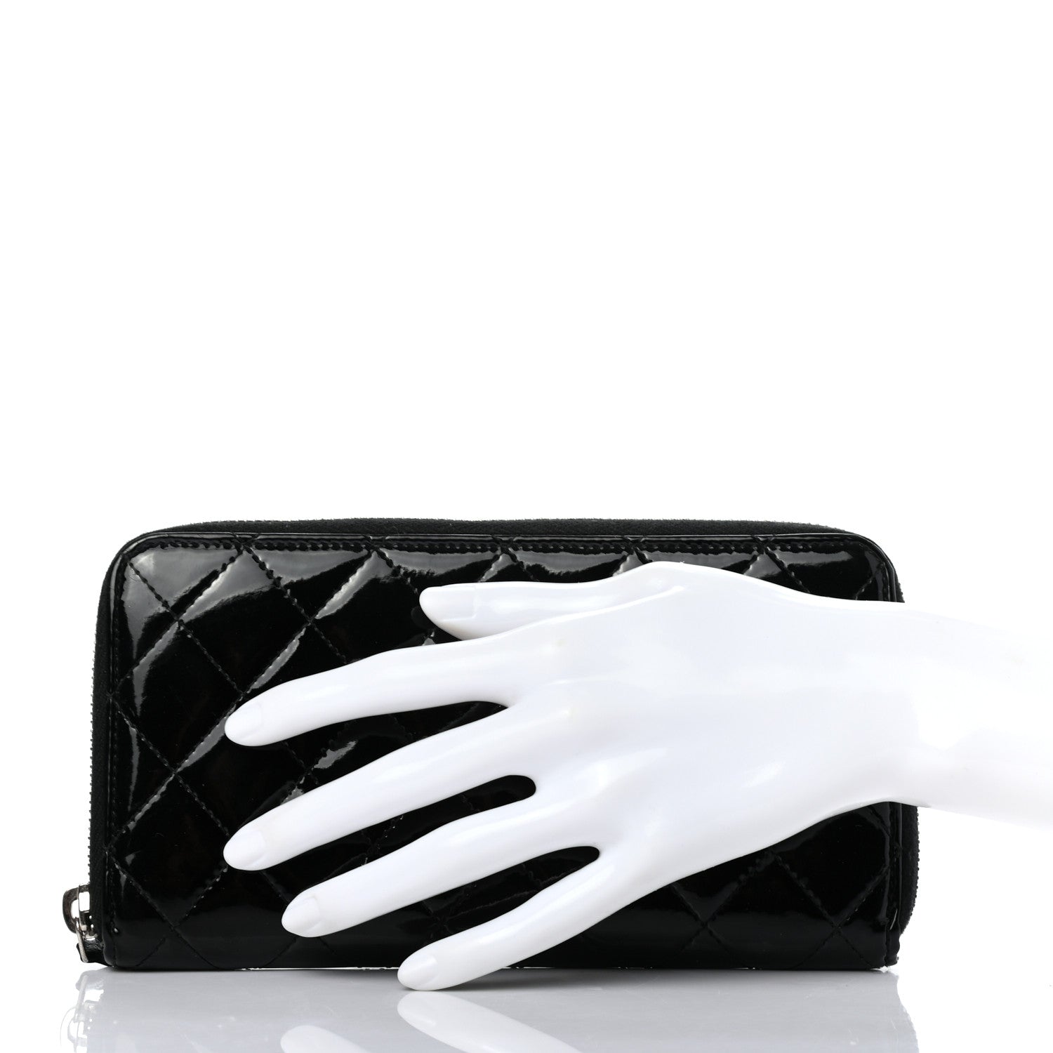 Chanel Patent Quilted Zip Around Wallet Black 2 of 8