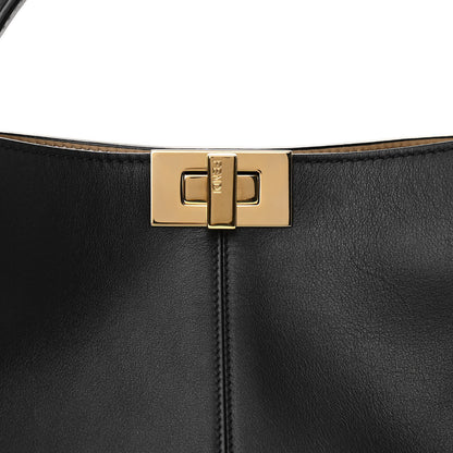 Fendi Vitello Seta Glazed Fabric FF 1974 Medium Peekaboo X-Lite Black Mogano Panna 7 of 9