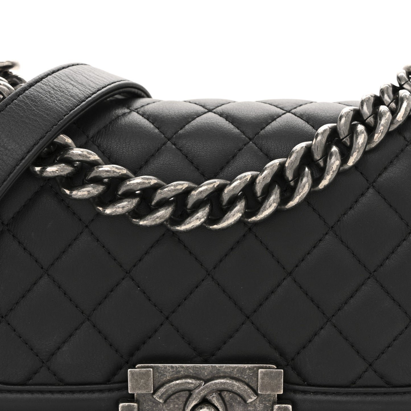 Calfskin Quilted Small Boy Flap Black