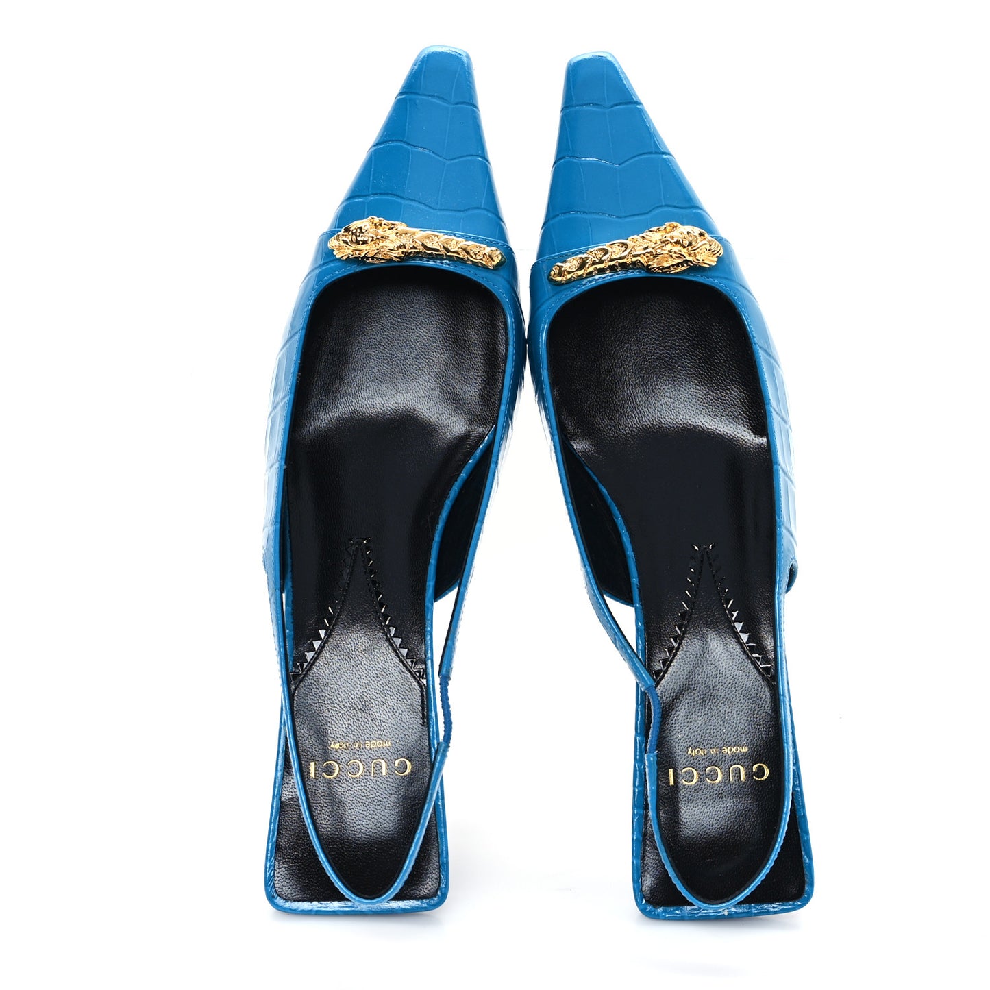 Calfskin Crocodile Print Square Slingback Pumps 37.5 Bright Sapphire