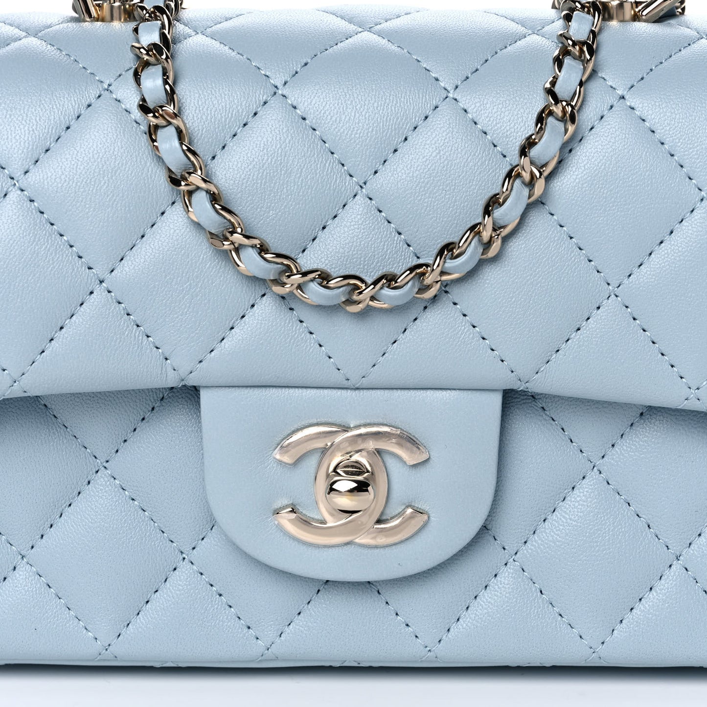 Lambskin Quilted Mini Top Handle Rectangular Flap Light Blue