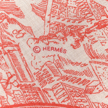 Hermes Cashmere Silk La Cite Cavaliere Shawl 140 Rouge Naturel Anthracite 4 of 4