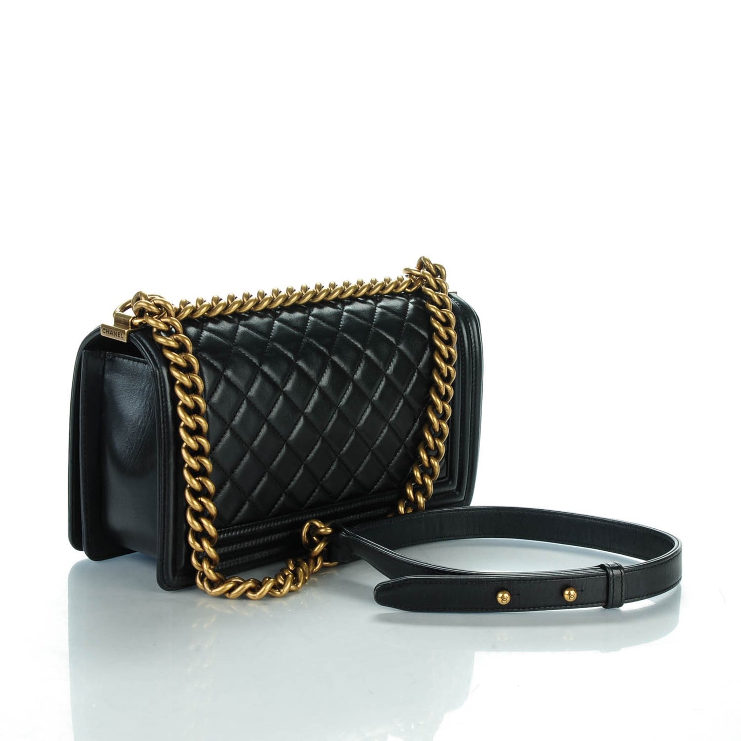 Lambskin Quilted Medium Boy Flap Black