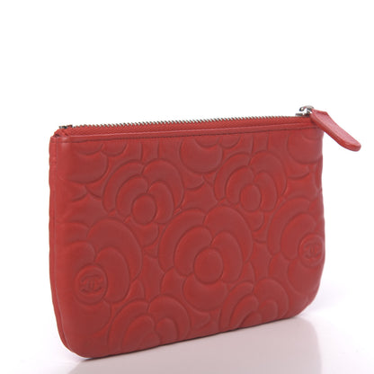 Chanel Goatskin Camellia Embossed Cosmetic Pouch Red 3 of 7