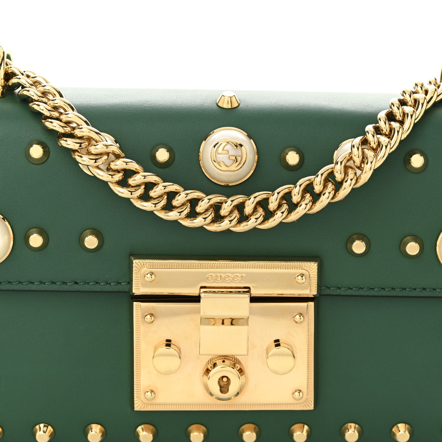 Gucci Calfskin Studded Small Padlock Shoulder Bag Emerald 8 of 12