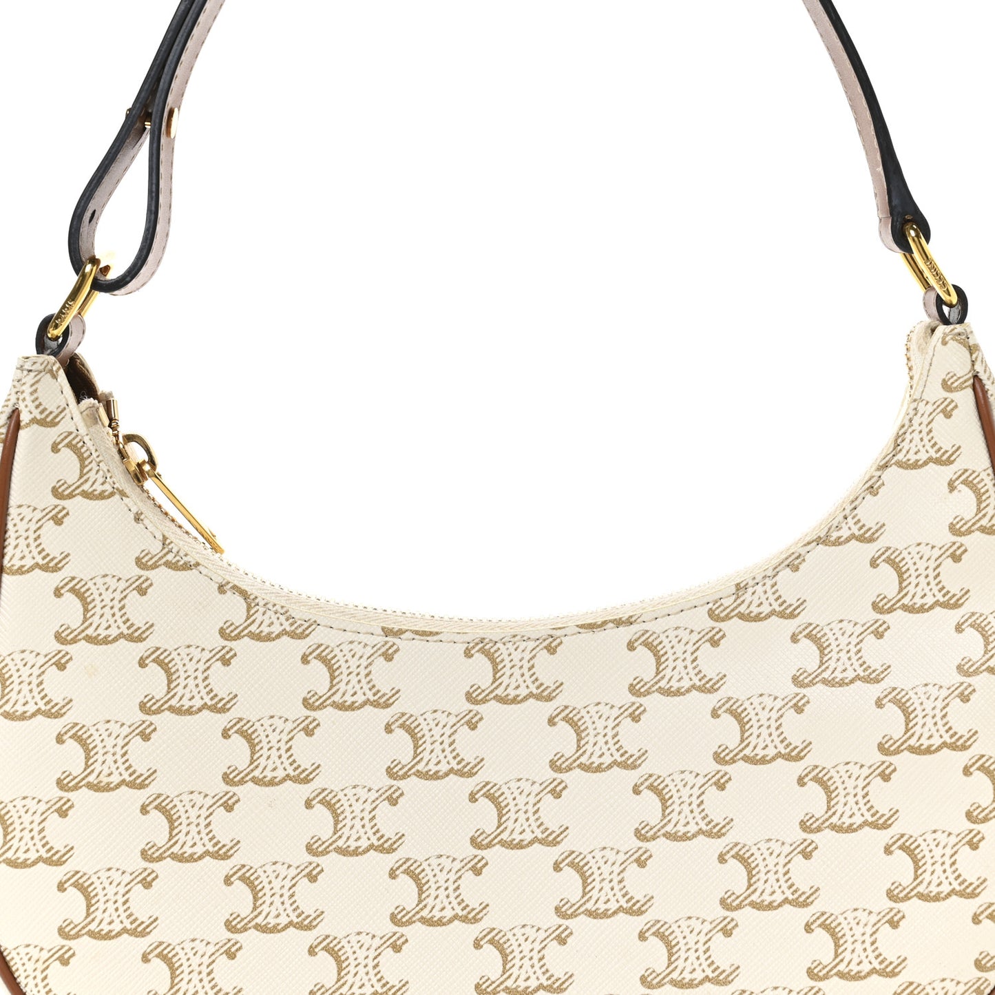 Canvas Calfskin Ava Triomphe Shoulder Bag White