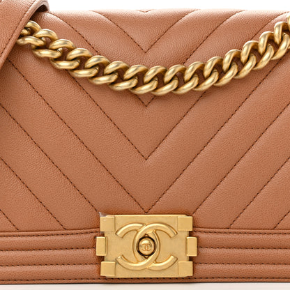 Chanel Caviar Chevron Quilted Medium Boy Flap Brown 8 of 11