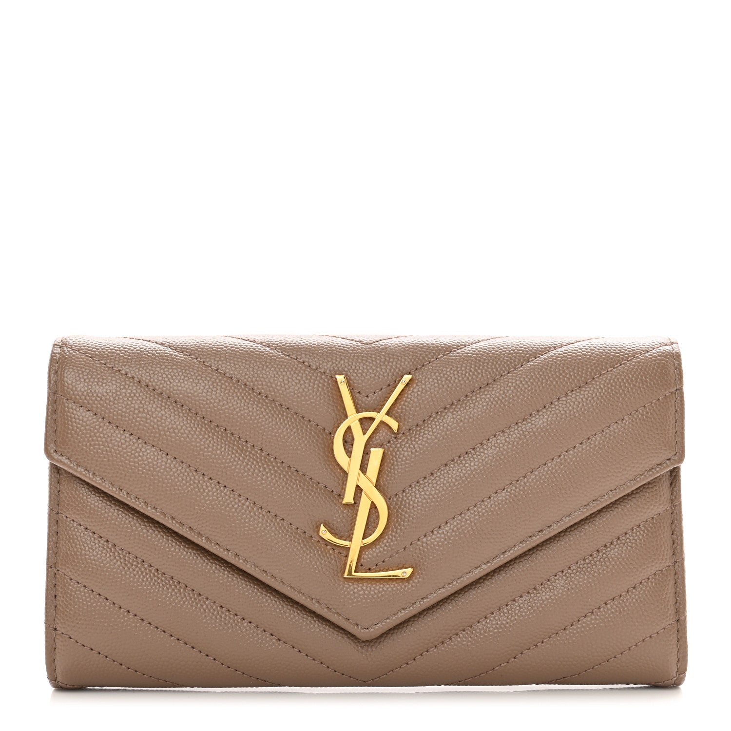 Saint Laurent Grain De Poudre Matelasse Chevron Monogram Flap Wallet Taupe 1 of 7