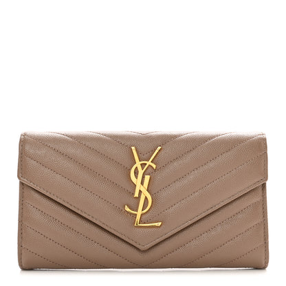 Saint Laurent Grain De Poudre Matelasse Chevron Monogram Flap Wallet Taupe 1 of 7