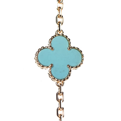 Van Cleef & Arpels 18K Yellow Gold Turquoise 10 Motifs Vintage Alhambra Necklace 10 of 15