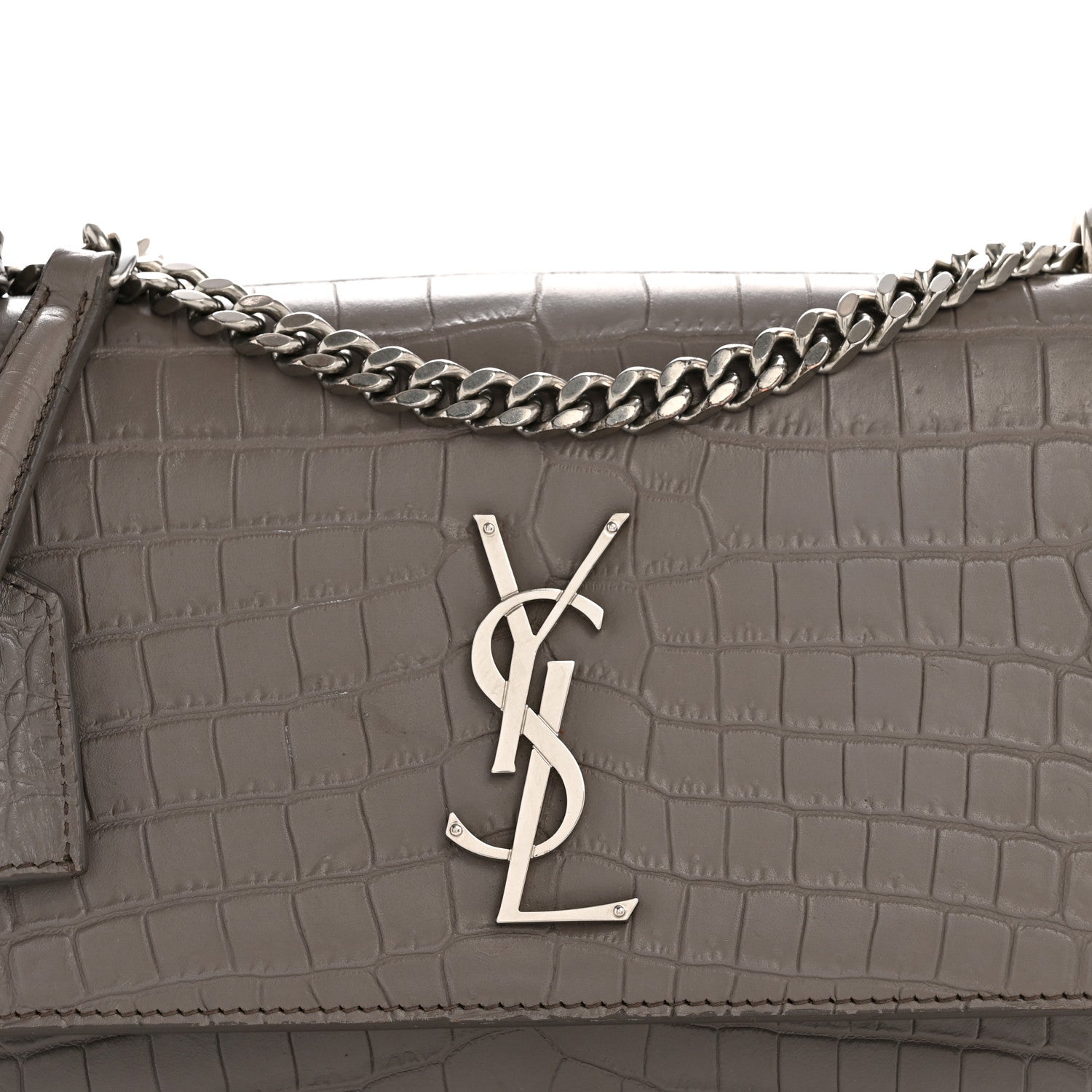 Saint Laurent Calfskin Crocodile Embossed Medium Monogram Sunset