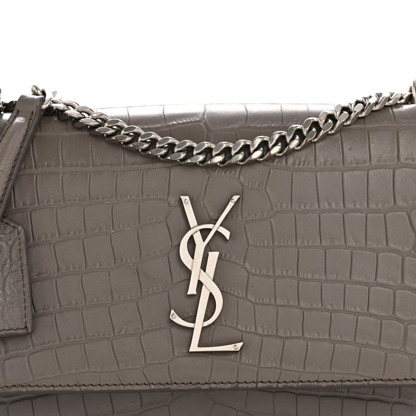 Calfskin Crocodile Embossed Medium Monogram Sunset Fog