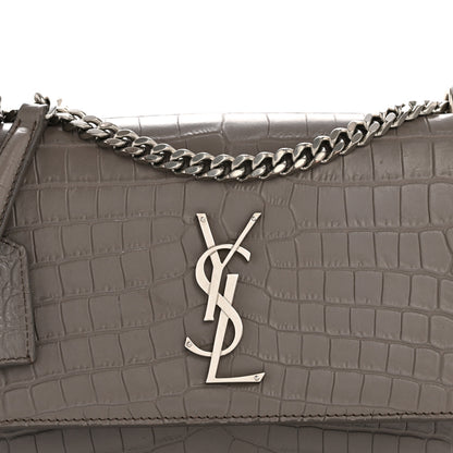 Saint Laurent Calfskin Crocodile Embossed Medium Monogram Sunset Fog 8 of 14
