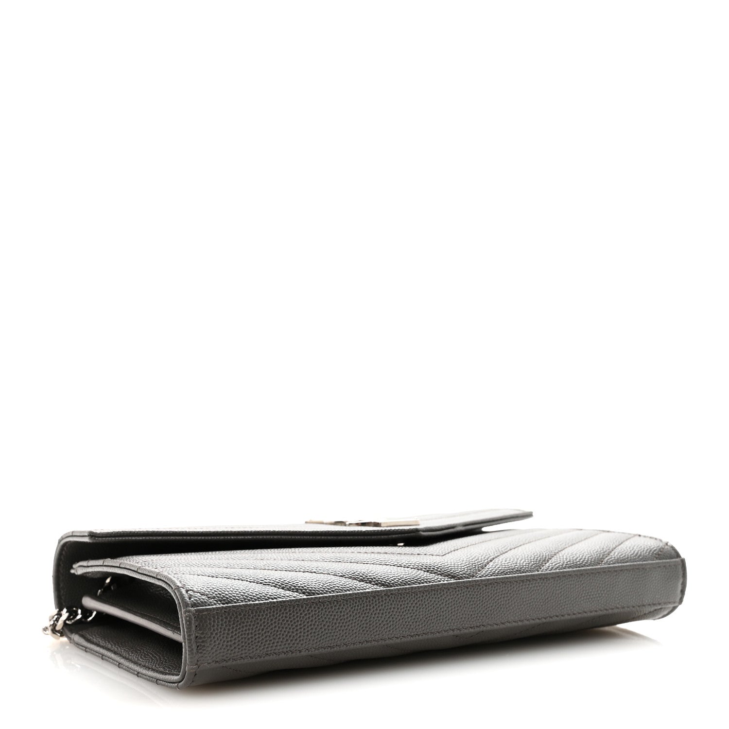 Saint Laurent Grain De Poudre Matelasse Chevron Monogram Chain Wallet Earth 4 of 10