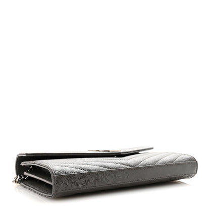 Saint Laurent Grain De Poudre Matelasse Chevron Monogram Chain Wallet Earth 4 of 10
