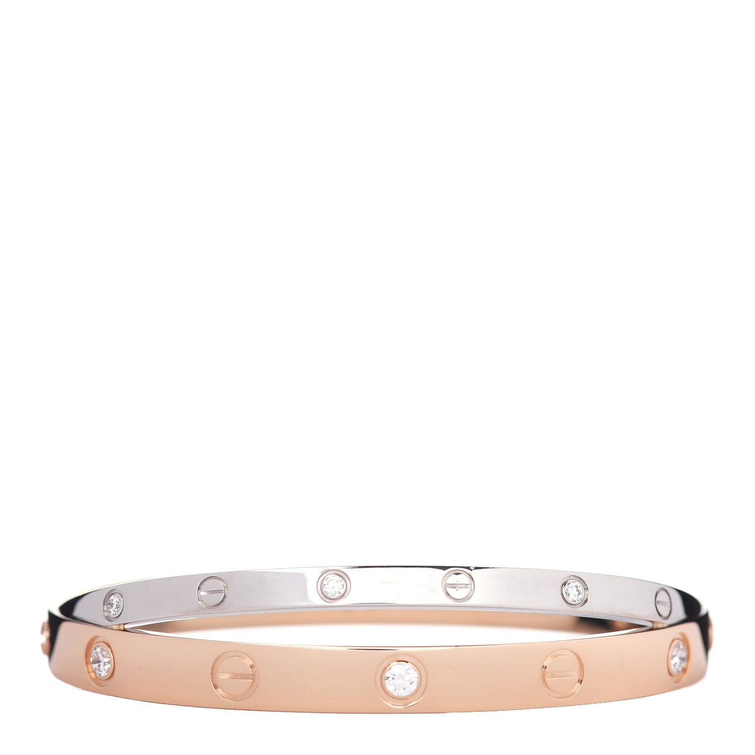 Cartier 18K Pink White Gold 12 Diamond Double LOVE Bracelet 16 1 of 4