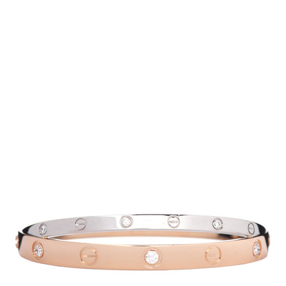 Cartier 18K Pink White Gold 12 Diamond Double LOVE Bracelet 16 1 of 4
