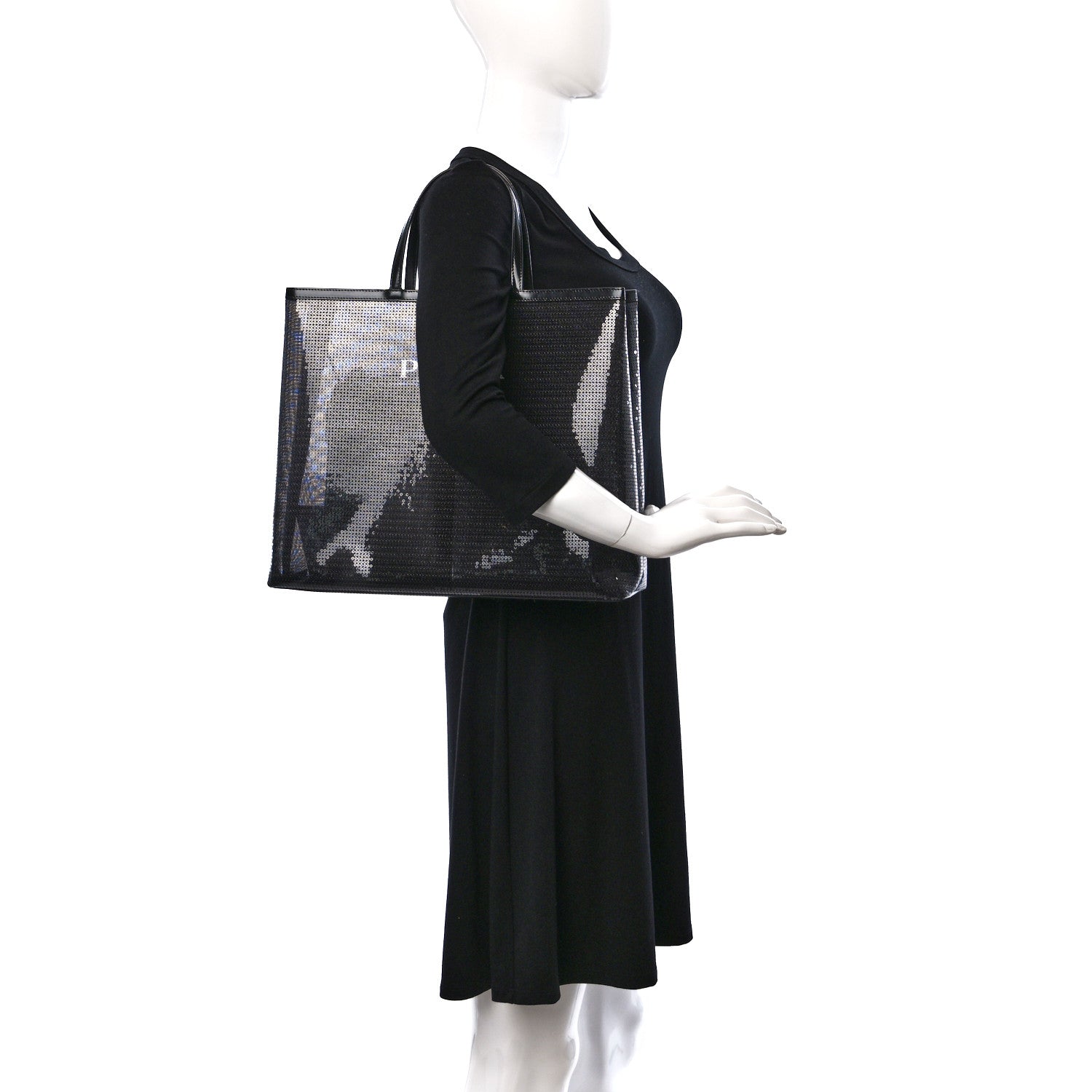 Prada Mesh Sequin Spazzolato Logo Tote Black 2 of 10